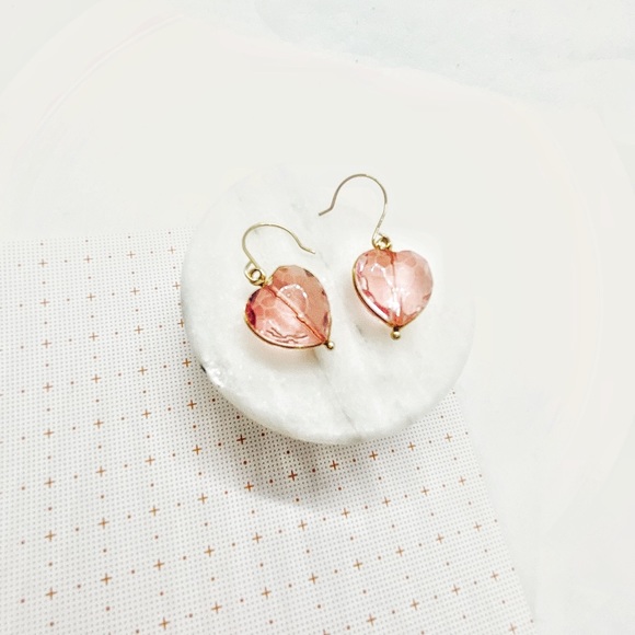 BADU | pink swarovski heart drop earrings - Picture 3 of 5